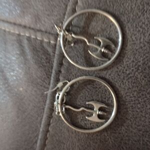 Chic Silver Hoop Earrings with Axe Charm